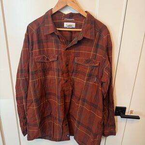 Rust Plaid Casual Button-Down Shirt